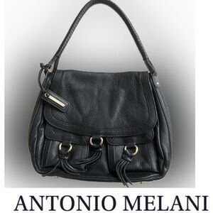 👜Antonio Melani Black Leather Single Handle Magnetic Closure Shoulder Hand Bag